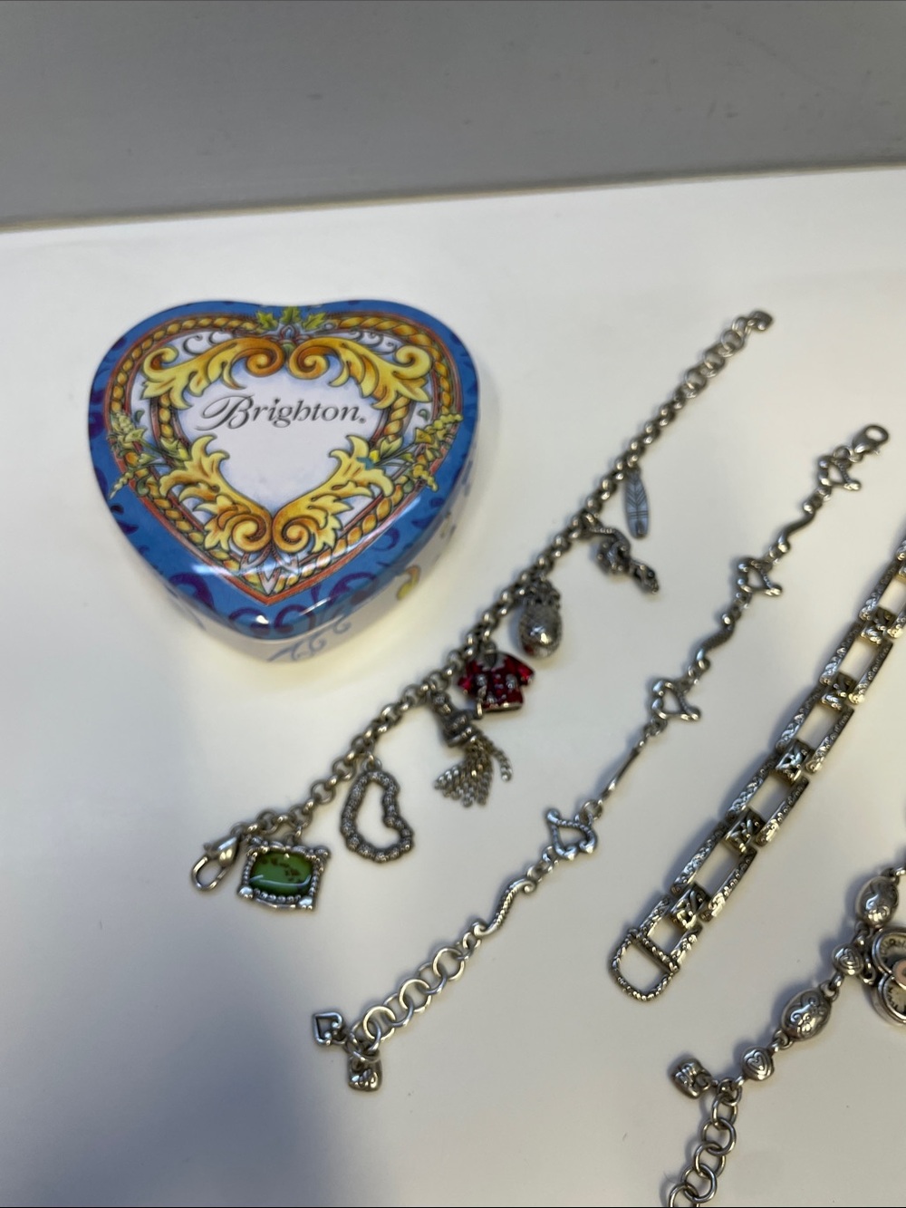 BRIGHTON Silver Charm Bracelet Lot of 4   With Heart case - Picture 2 of 7